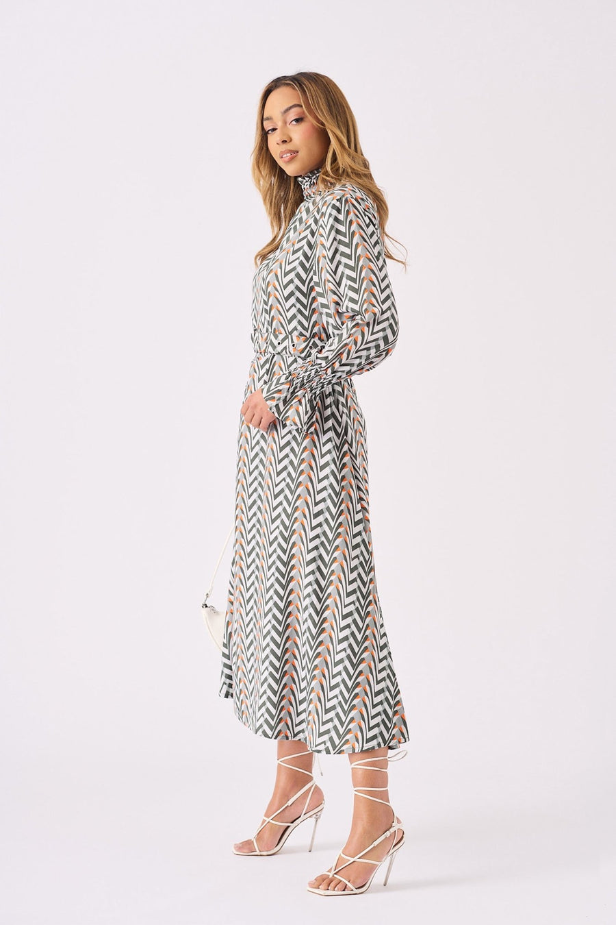 MAXI PRINTED SMOCKED DRESS WITH BELT - GREY - JMOJO - Women's Dresses