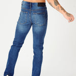 mens slim fit jeans mid blue back pocket detail