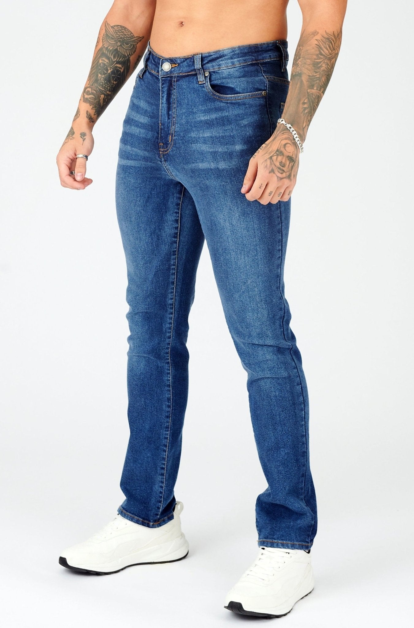 mens mid blue slim fit stretch denim jeans lifestyle