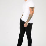slim fit black jeans men back pocket and belt loop detail