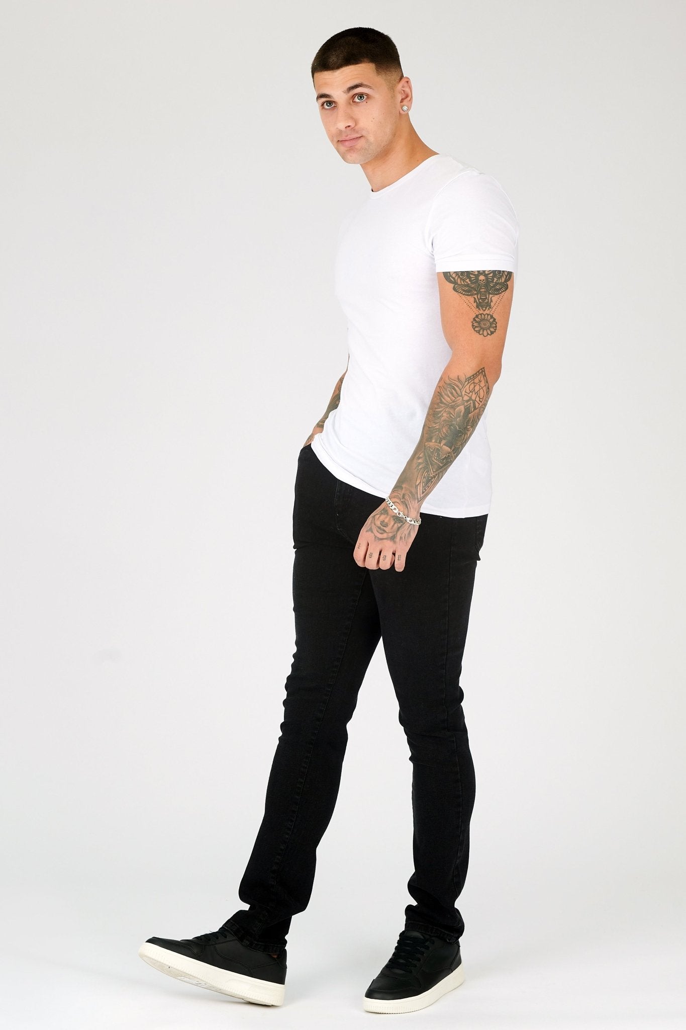 slim fit black jeans men back pocket and belt loop detail