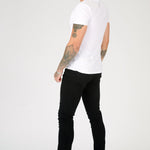 mens black slim fit stretch denim jeans close up detail