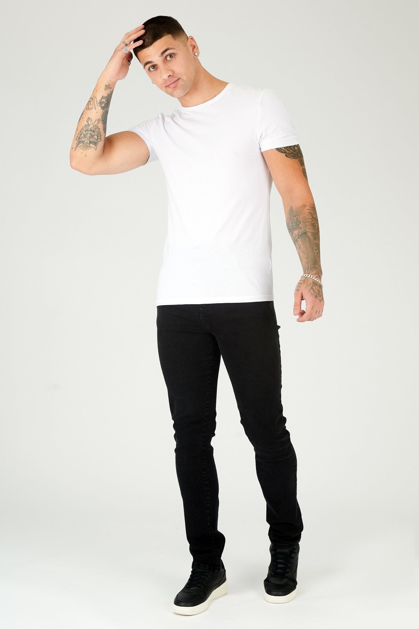 mens slim fit jeans black front view stretch denim