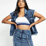 Mira High Waisted Frayed Denim Skirt – Blue Acid Wash - JMOJO - Women's Denim Skirts