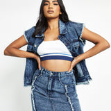 Mira High Waisted Frayed Denim Skirt – Blue Acid Wash - JMOJO - Women's Denim Skirts