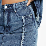Mira High Waisted Frayed Denim Skirt – Blue Acid Wash - JMOJO - Women's Denim Skirts