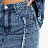 Mira High Waisted Frayed Denim Skirt – Blue Acid Wash - JMOJO - Women's Denim Skirts
