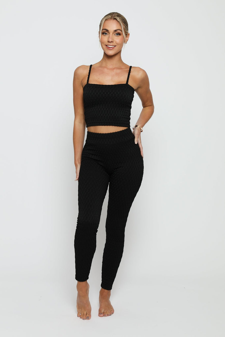 Mirae Bubble Effect Crop Top – Black - JMOJO - Women's Athleisure Crop Top