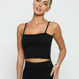 Mirae Bubble Effect Crop Top – Black - JMOJO - Women's Athleisure Crop Top