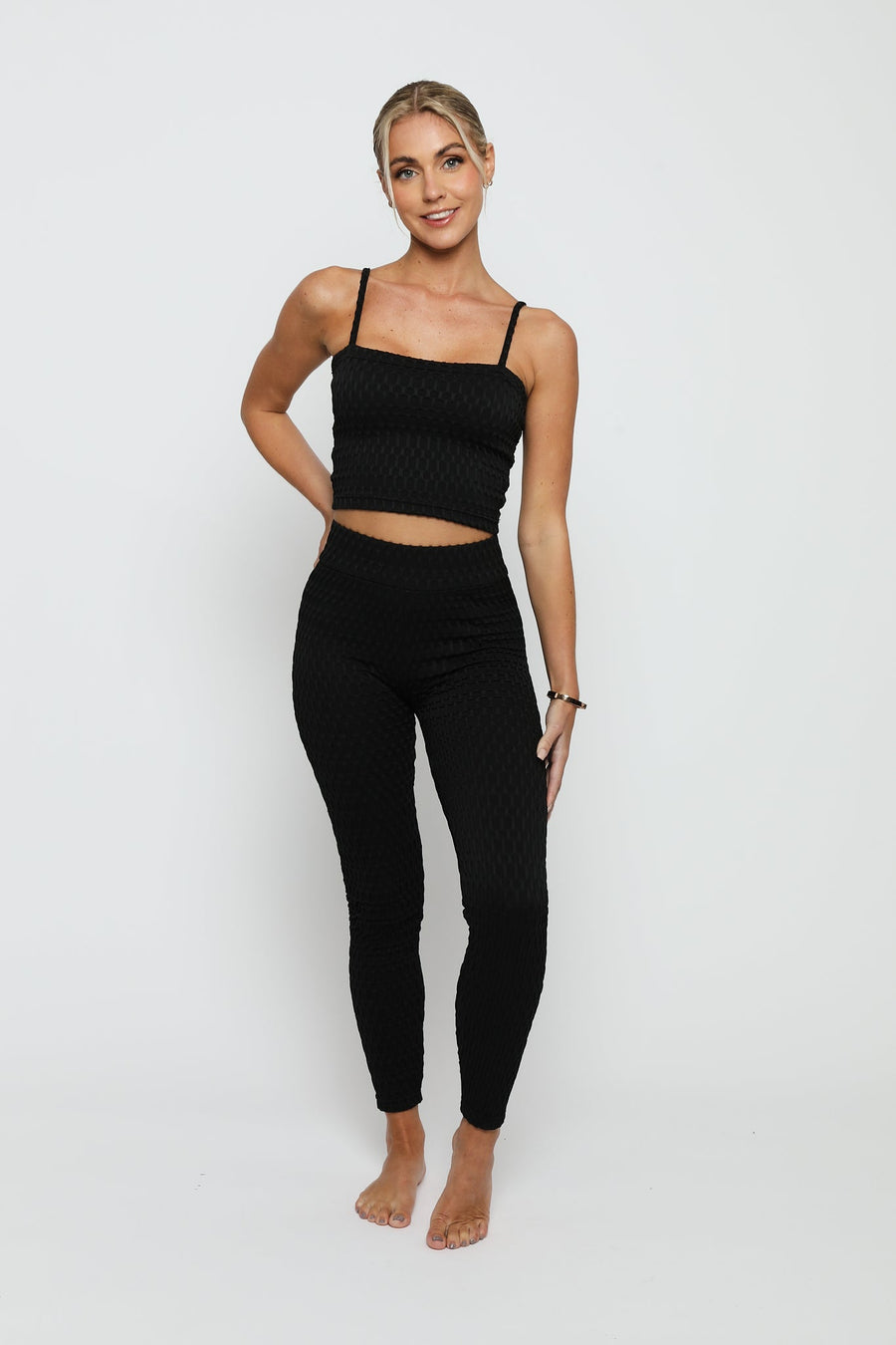 Mirae Bubble Effect Crop Top – Black - JMOJO - Women's Athleisure Crop Top
