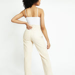 Monja High Waisted Popper Hem Relaxed Straight Leg Jeans - Ecru - JMOJO - Women's Straight Leg Jeans