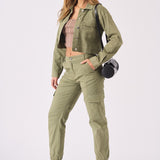 Olive Cargo Denim Cropped Jacket – Olive Green - JMOJO - Women's Cropped Denim Jackets