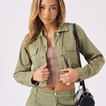 Olive Cargo Denim Cropped Jacket – Olive Green - JMOJO - Women's Cropped Denim Jackets