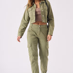 Olive Cargo Denim Cropped Jacket – Olive Green - JMOJO - Women's Cropped Denim Jackets