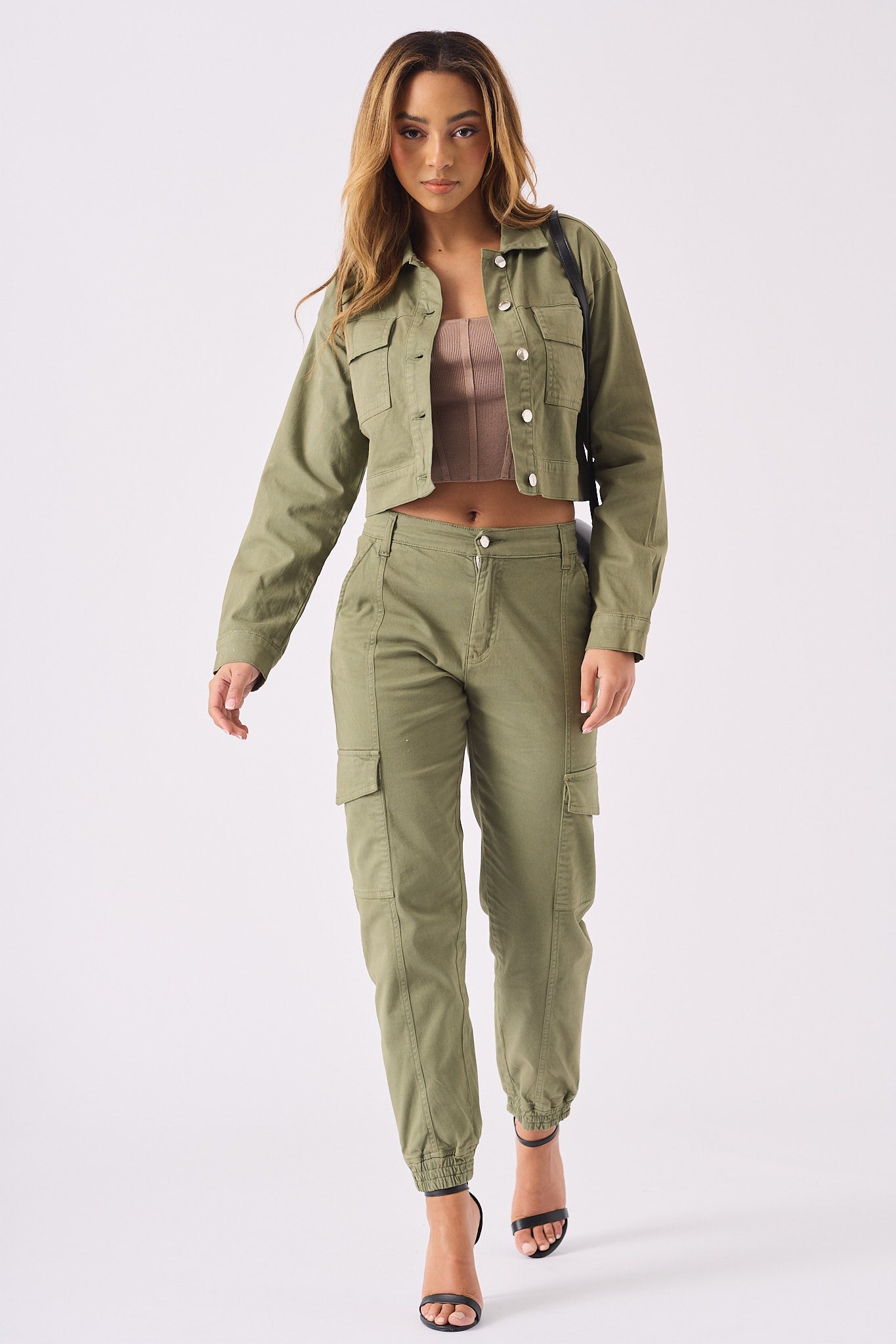 Olive Cargo Denim Cropped Jacket – Olive Green - JMOJO - Women's Cropped Denim Jackets