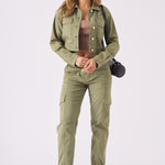 Olive Cargo Denim Cropped Jacket – Olive Green - JMOJO - Women's Cropped Denim Jackets