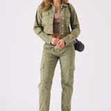 Olive Cargo Denim Cropped Jacket – Olive Green - JMOJO - Women's Cropped Denim Jackets