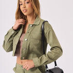 Olive Cargo Denim Cropped Jacket – Olive Green - JMOJO - Women's Cropped Denim Jackets