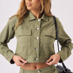 Olive Cargo Denim Cropped Jacket – Olive Green - JMOJO - Women's Cropped Denim Jackets