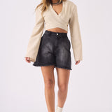 Orla A - Line Denim Shorts – Black Wash - JMOJO - Women's Denim Shorts