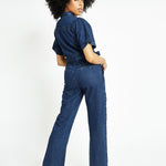 Orla Short - Sleeve Denim Jumpsuit – Dark Blue - JMOJO - Women's Denim Jumpsuits