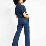 Orla Short - Sleeve Denim Jumpsuit – Dark Blue - JMOJO - Women's Denim Jumpsuits