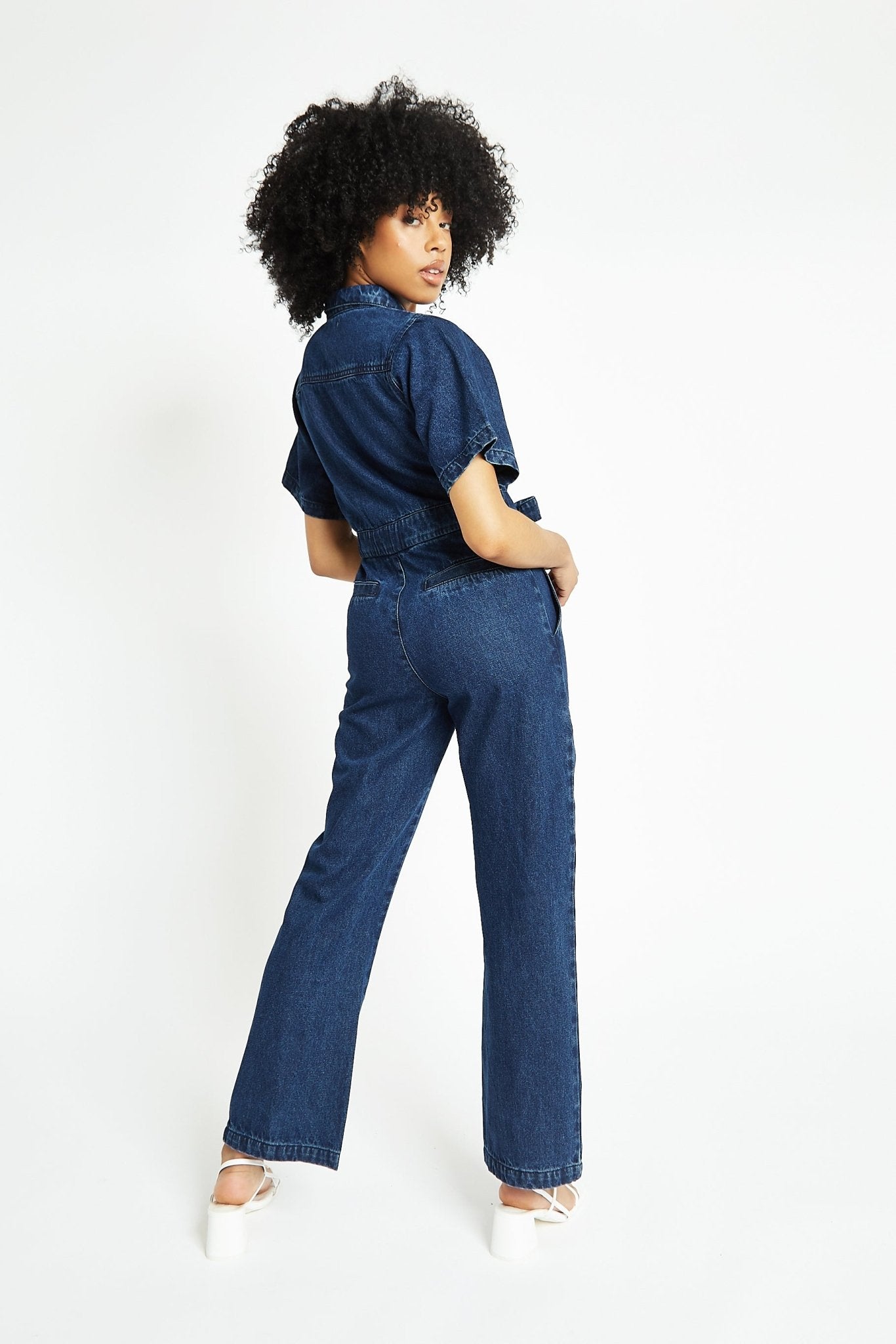 Orla Short - Sleeve Denim Jumpsuit – Dark Blue - JMOJO - Women's Denim Jumpsuits