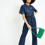 Orla Short - Sleeve Denim Jumpsuit – Dark Blue - JMOJO - Women's Denim Jumpsuits