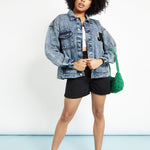 OVERSIZED DENIM JACKET - BLUE - JMOJO - Women's Oversized Printed denim Jackets