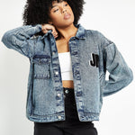 OVERSIZED DENIM JACKET - BLUE - JMOJO - Women's Oversized Printed denim Jackets