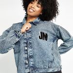 OVERSIZED DENIM JACKET - BLUE - JMOJO - Women's Oversized Printed denim Jackets