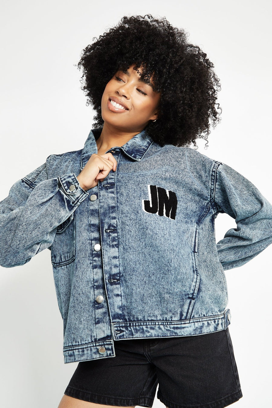 OVERSIZED DENIM JACKET - BLUE - JMOJO - Women's Oversized Printed denim Jackets