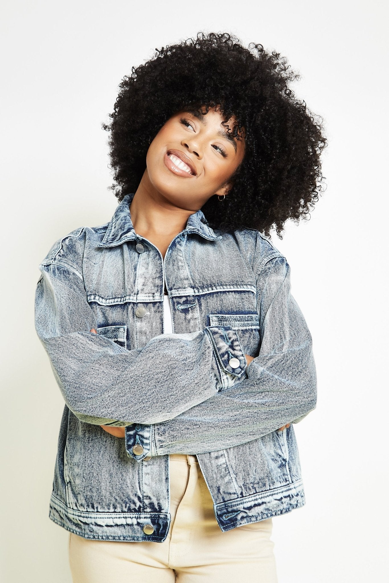 OVERSIZED DENIM JACKET - BLUE WASH - JMOJO - Women's Printed Jackets