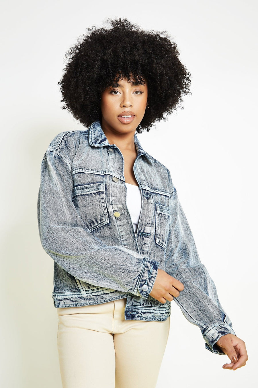 OVERSIZED DENIM JACKET - BLUE WASH - JMOJO - Women's Printed Jackets