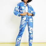 Ozi High Waisted Printed Relaxed Straight Leg Jeans - Blue - JMOJO - Women's Straight Leg Jeans