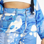 Ozi High Waisted Printed Relaxed Straight Leg Jeans - Blue - JMOJO - Women's Straight Leg Jeans