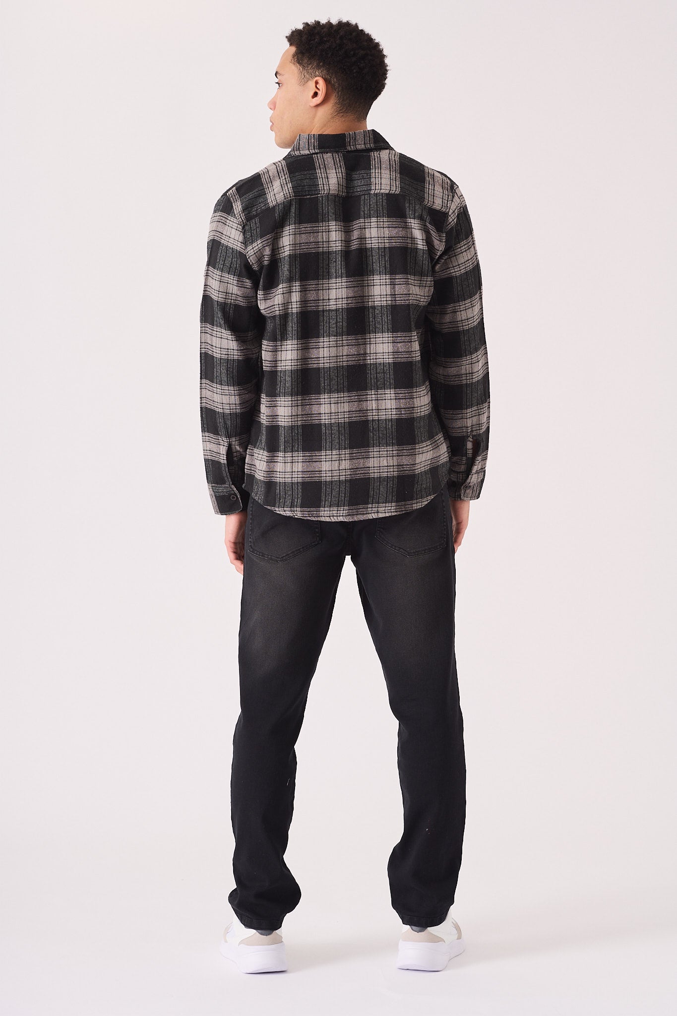 PLAID FLANNEL CHECK SHIRT - BLACK AND GREY - JMOJO - Men's Check Shirts