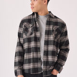 PLAID FLANNEL CHECK SHIRT - BLACK AND GREY - JMOJO - Men's Check Shirts