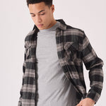 PLAID FLANNEL CHECK SHIRT - BLACK AND GREY - JMOJO - Men's Check Shirts