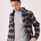 PLAID FLANNEL CHECK SHIRT - BLACK AND GREY - JMOJO - Men's Check Shirts