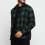 PLAID FLANNEL CHECK SHIRT - DARK GREEN AND BLACK - JMOJO - Men's Check Shirts