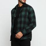 PLAID FLANNEL CHECK SHIRT - DARK GREEN AND BLACK - JMOJO - Men's Check Shirts
