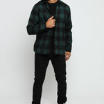PLAID FLANNEL CHECK SHIRT - DARK GREEN AND BLACK - JMOJO - Men's Check Shirts