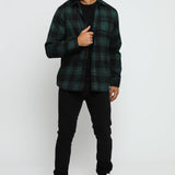 PLAID FLANNEL CHECK SHIRT - DARK GREEN AND BLACK - JMOJO - Men's Check Shirts