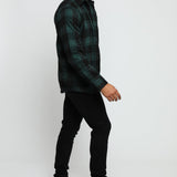 PLAID FLANNEL CHECK SHIRT - DARK GREEN AND BLACK - JMOJO - Men's Check Shirts
