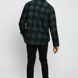 PLAID FLANNEL CHECK SHIRT - DARK GREEN AND BLACK - JMOJO - Men's Check Shirts