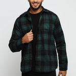 PLAID FLANNEL CHECK SHIRT - DARK GREEN AND BLACK - JMOJO - Men's Check Shirts