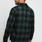 PLAID FLANNEL CHECK SHIRT - DARK GREEN AND BLACK - JMOJO - Men's Check Shirts