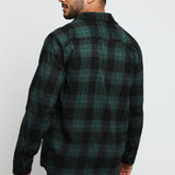 PLAID FLANNEL CHECK SHIRT - DARK GREEN AND BLACK - JMOJO - Men's Check Shirts