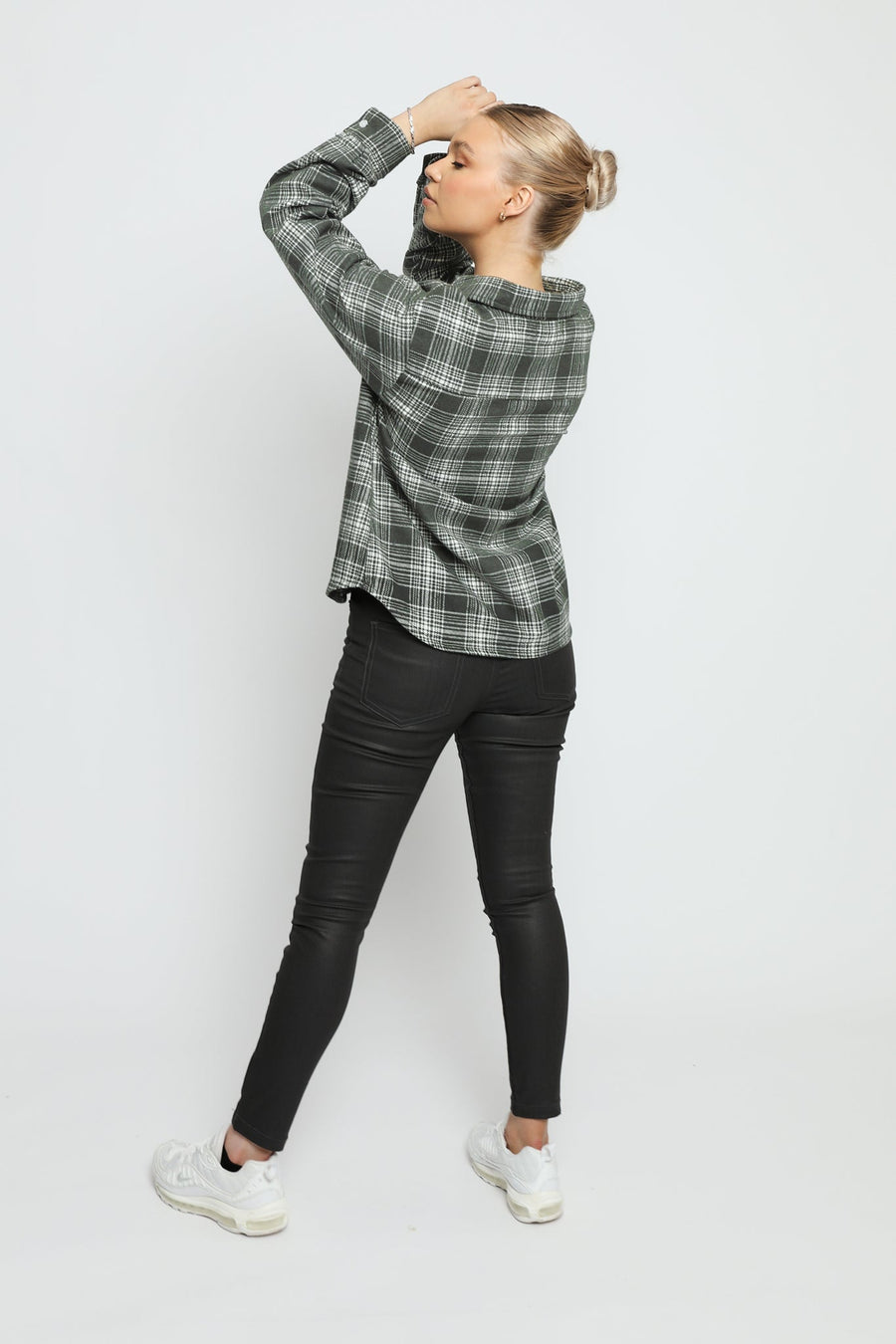 PLAID FLANNEL CHECK SHIRT - GREEN - JMOJO - Women's Checked Shirts